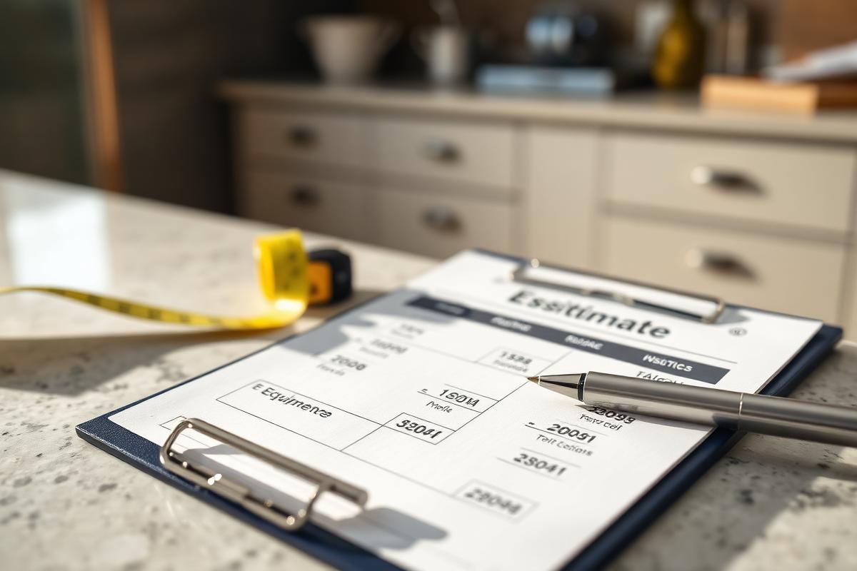 Written HVAC estimate from Coats Mechanical LLC with equipment details on a kitchen counter