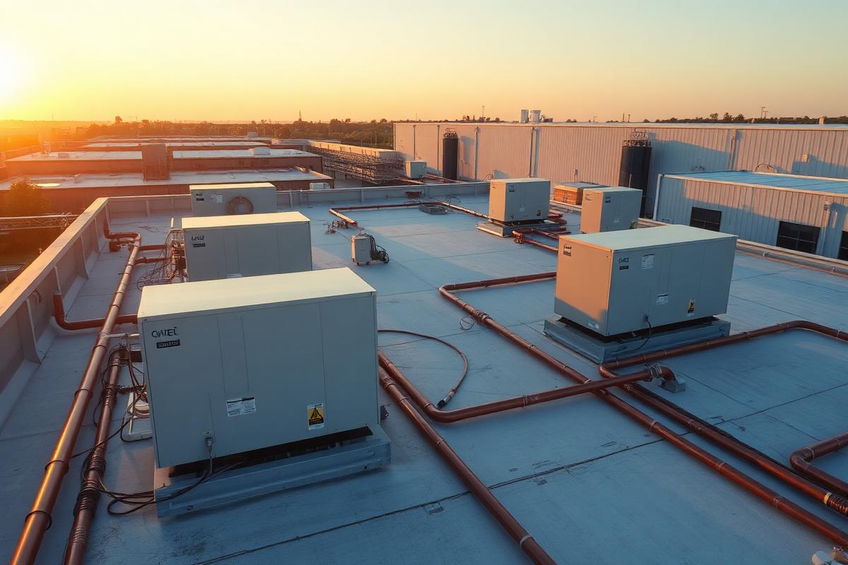 Completed commercial rooftop HVAC installation by Coats Mechanical LLC at golden hour