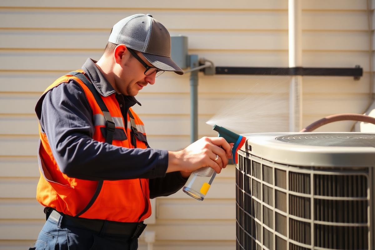 Technician performing preventative HVAC maintenance on a Liberty Hill, TX home system