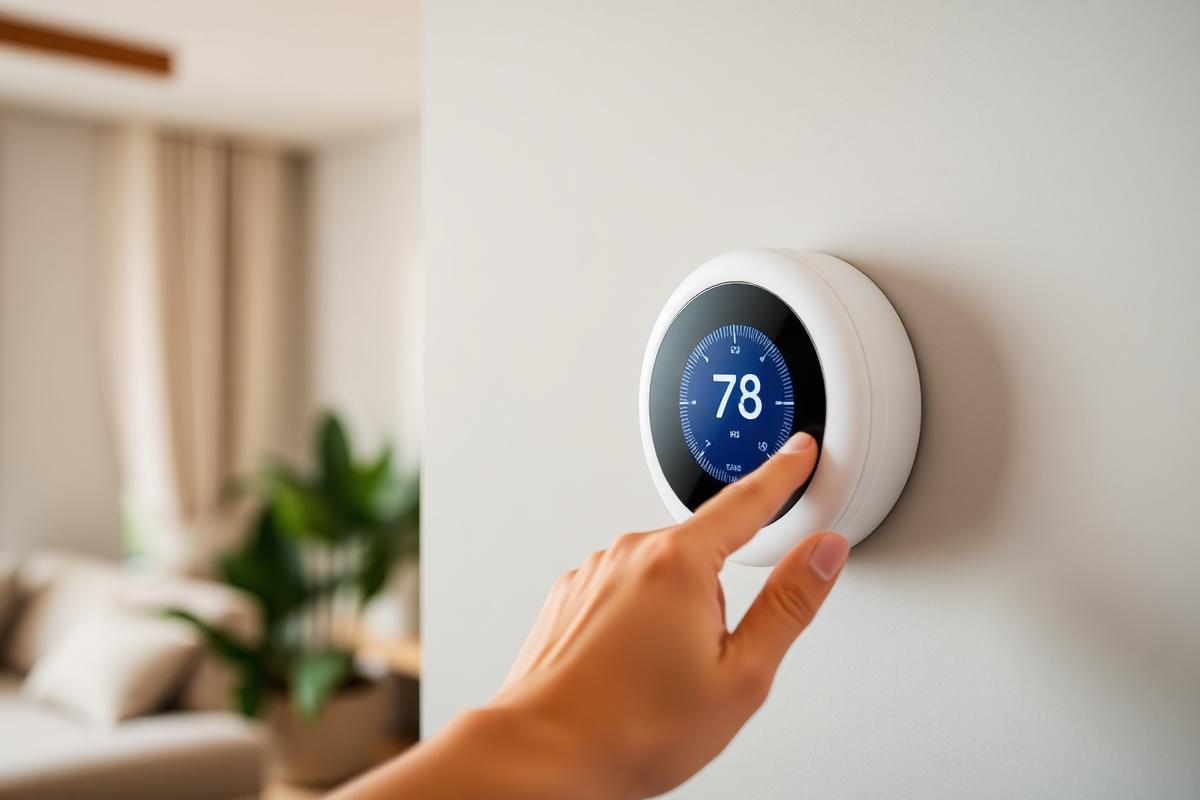 Smart thermostat installed after a high-efficiency HVAC system replacement in Leander, TX